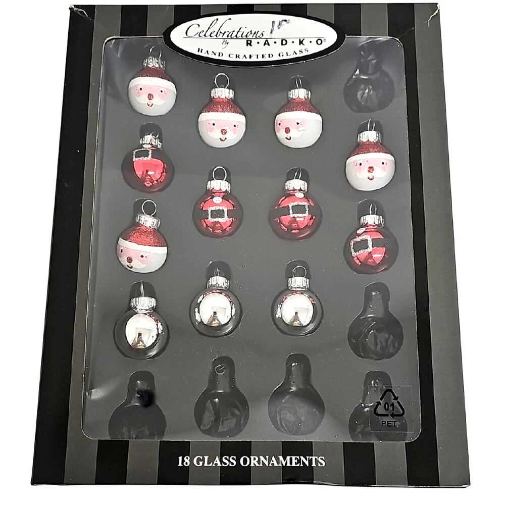 Radko Box of 12 Red and White Snowman and Silver Miniature Ornaments - Missing 6